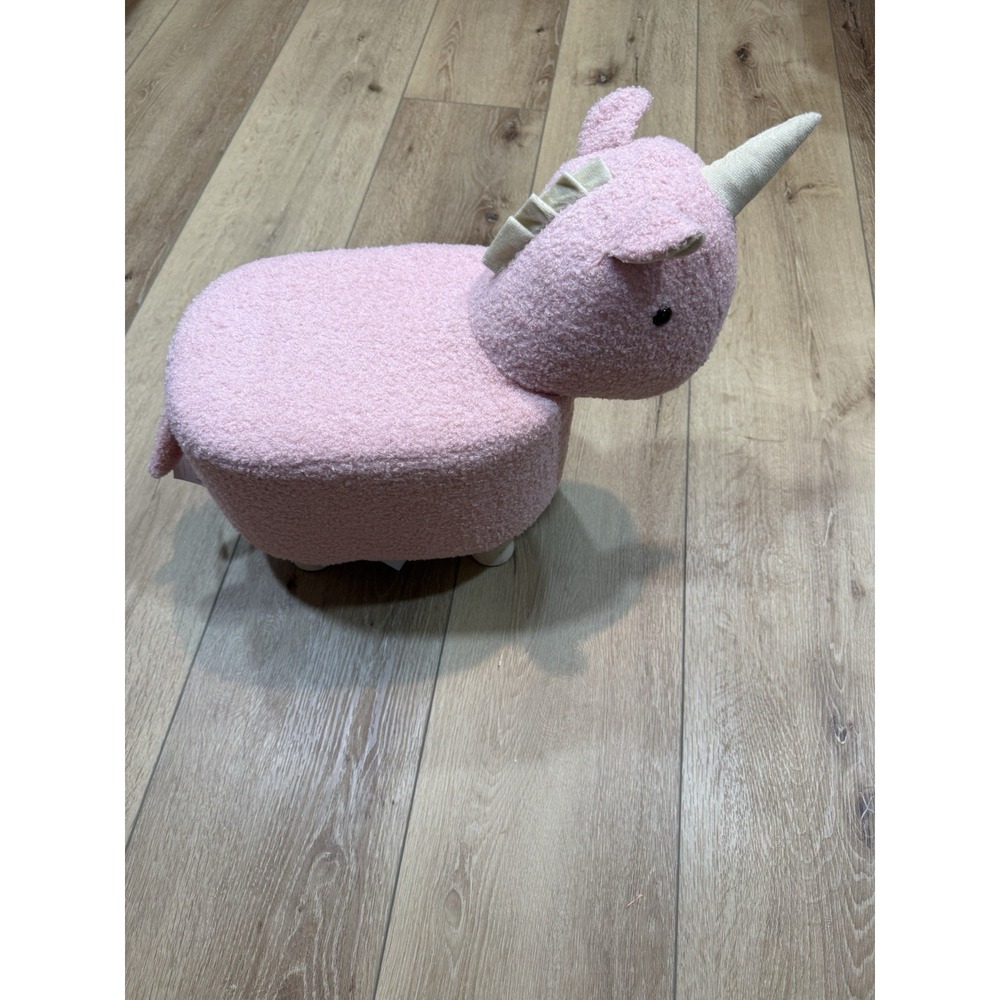 Pink Unicorn Kids Stool Ottoman Plush Animal Seat Nursery Decor Footstool Toy - Picture 3 of 10